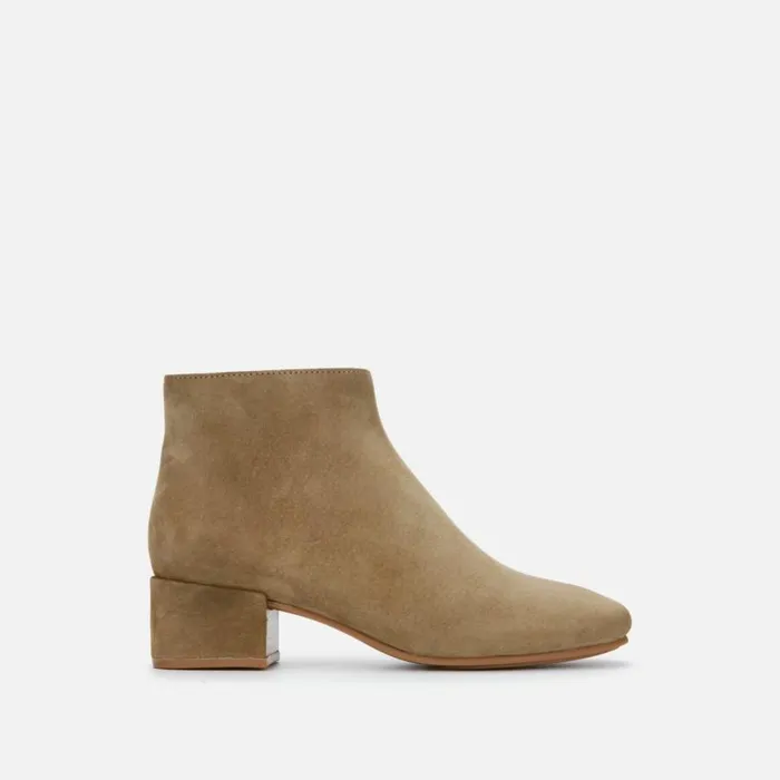 Kenneth Cole Ella Suede Block Heel Bootie Taupe Women Boots Booties