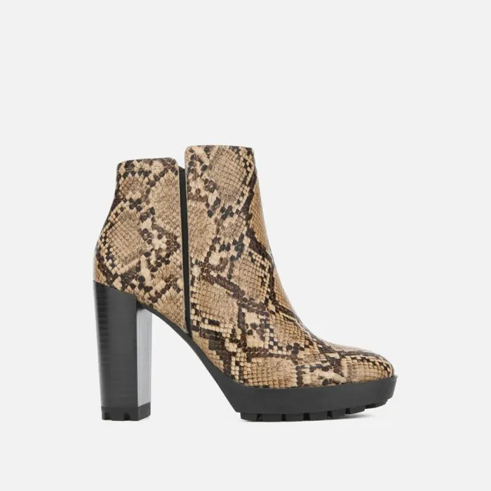 Kenneth Cole Justin Snake Print Heeled Bootie With Polar Grip Toffee Women Boots Booties