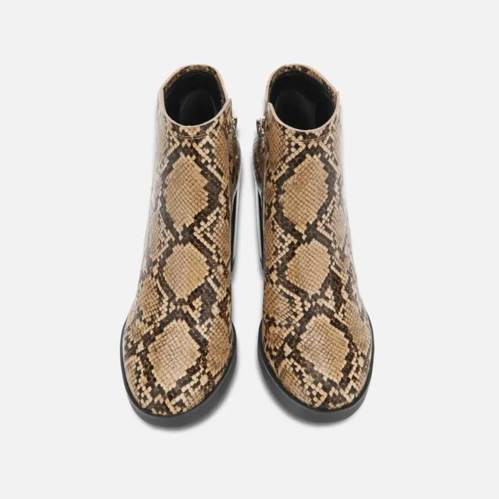 Kenneth Cole Justin Snake Print Heeled Bootie With Polar Grip Toffee Women Boots Booties