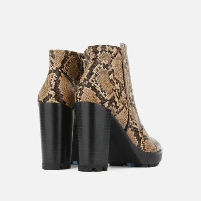 Kenneth Cole Justin Snake Print Heeled Bootie With Polar Grip Toffee Women Boots Booties