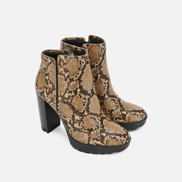 Kenneth Cole Justin Snake Print Heeled Bootie With Polar Grip Toffee Women Boots Booties