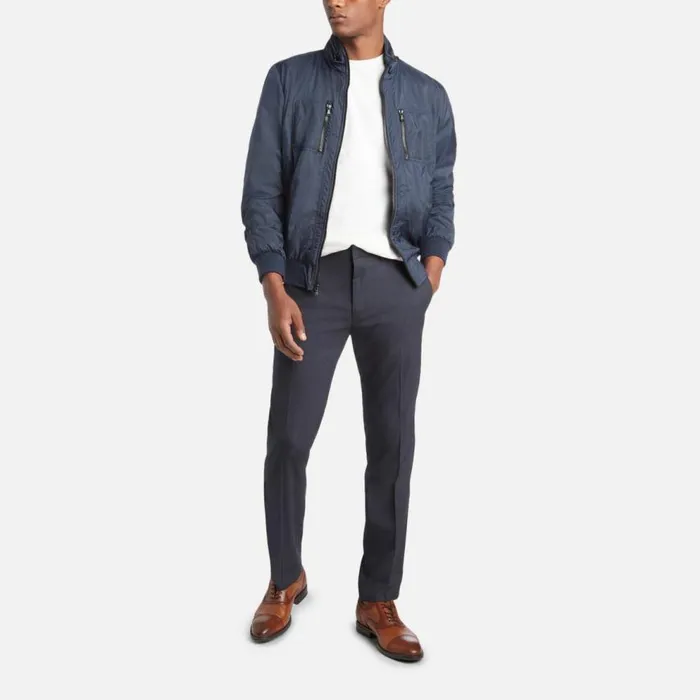 Kenneth Cole Premium Stretch Twill Slim Fit Flex Waistband Flat Front Dress Pant Blue Men Bottoms