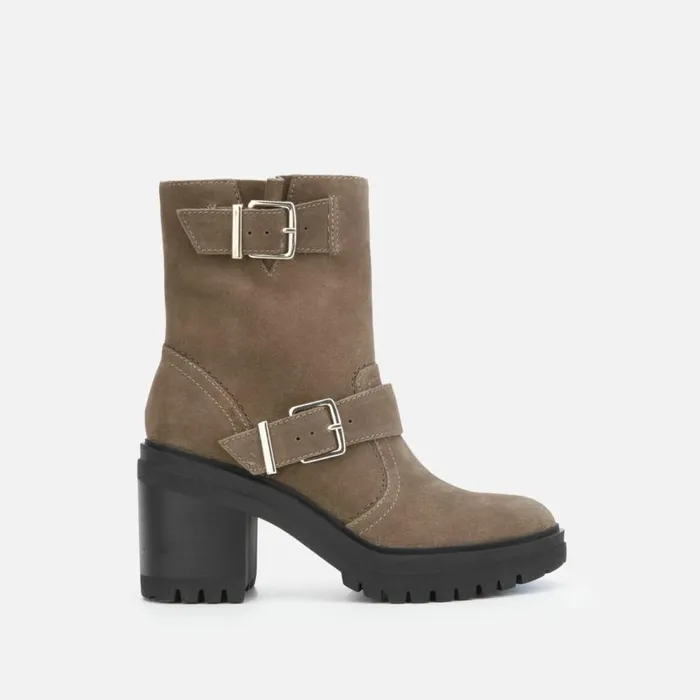 Kenneth Cole Rhode Buckled Suede Short Boot With Polar Grip Dark Taupe Women Boots Booties Kenneth Cole Rhode Buckled Suede Short Boot With Polar Grip Dark Taupe Women Boots Booties