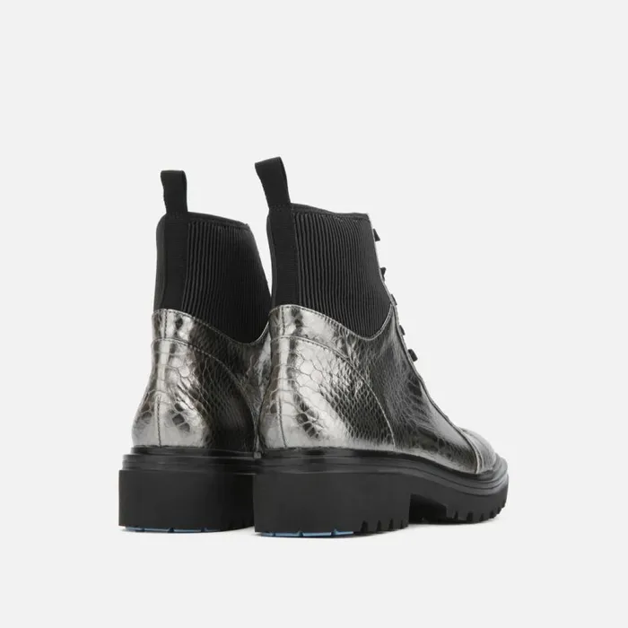 Kenneth Cole Rhode Metallic Light Combat Boot With Polar Grip Gunmetal Women Boots Booties