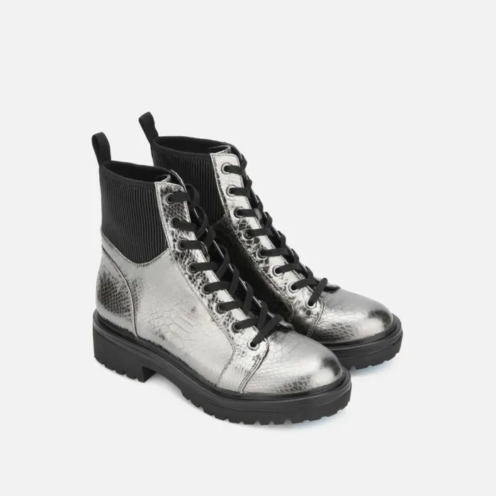 Kenneth Cole Rhode Metallic Light Combat Boot With Polar Grip Gunmetal Women Boots Booties