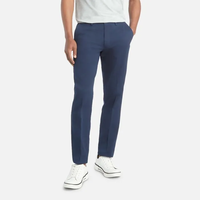 Kenneth Cole Stretch Chino Slim Fit Flex Waistband Flat Front Casual Pant Navy Men Bottoms