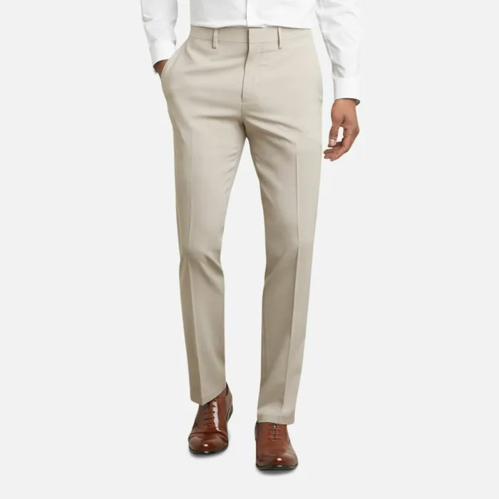 Kenneth Cole Stria Slim Fit Flex Waistband Flat Front Dress Pant Tan Men Bottoms