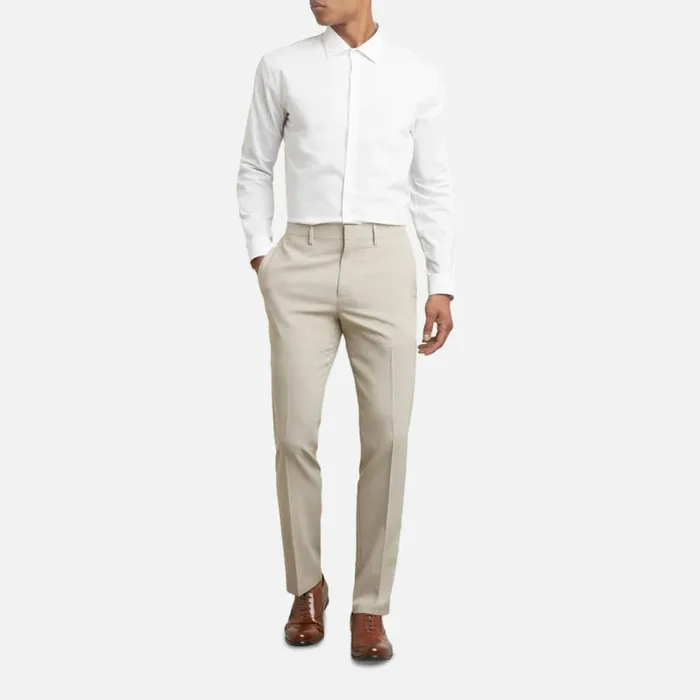 Kenneth Cole Stria Slim Fit Flex Waistband Flat Front Dress Pant Tan Men Bottoms