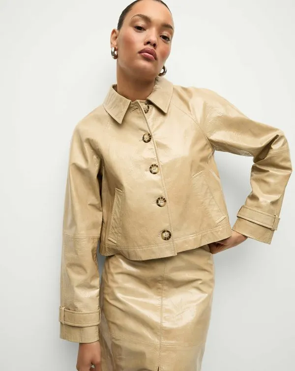 Kian Coated Leather Jacket Khaki Women Veronica Beard Jackets and Outerwear