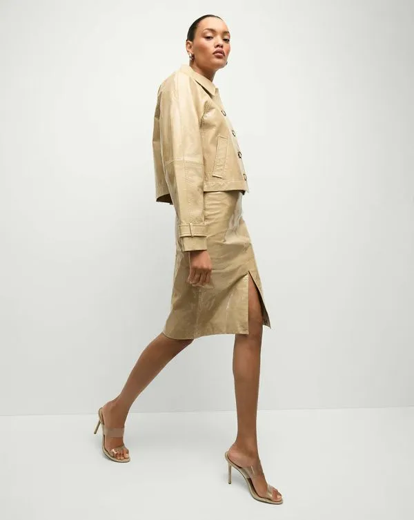 Kian Coated Leather Jacket Khaki Women Veronica Beard Jackets and Outerwear Kian Coated Leather Jacket Khaki Women Veronica Beard Jackets and Outerwear