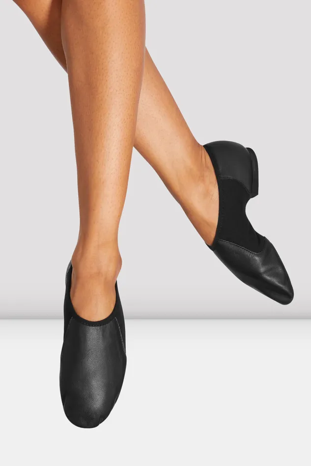 Ladies NeoFlex Slip On Leather Jazz Shoes Black Leather Jazz Bloch Adult