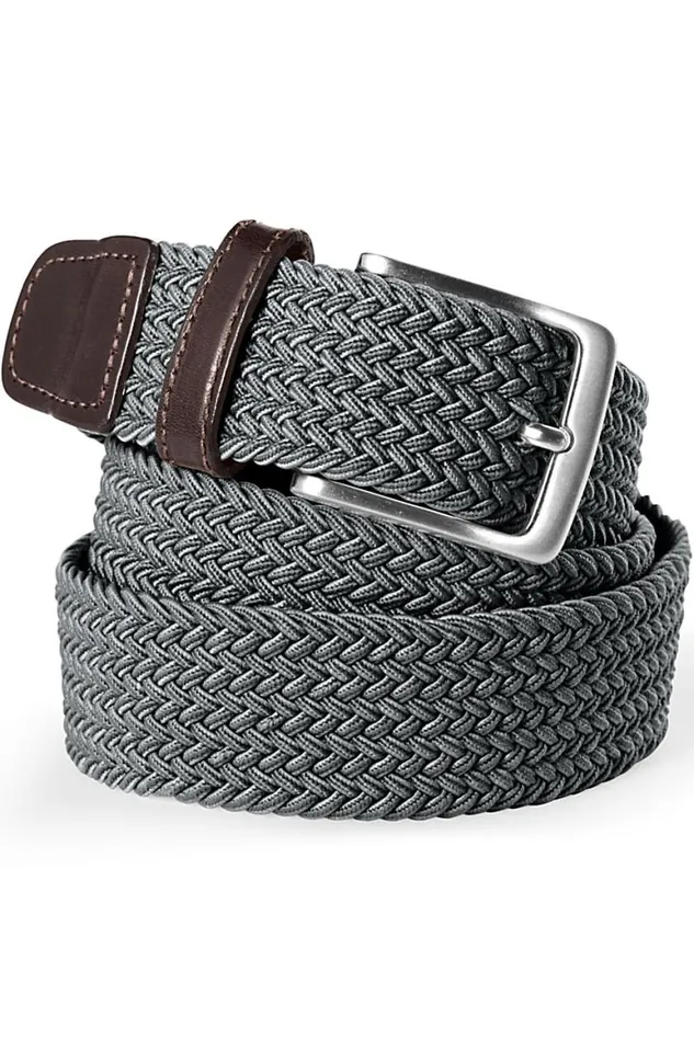 Lands039 End Accessories Men Elastic Braid Belt Grey