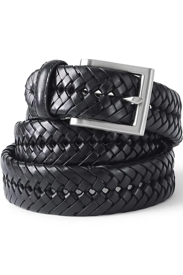Lands039 End Accessories Men Leather Braid Belt Black