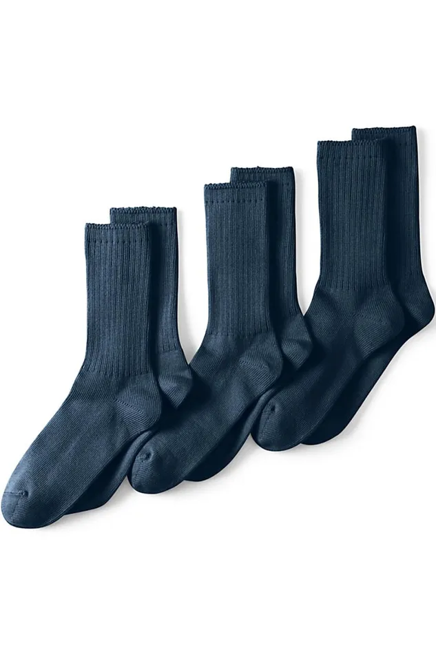 Lands039 End Accessories Men Seamless Toe Cotton Crew Socks 3pack Radiant Navy