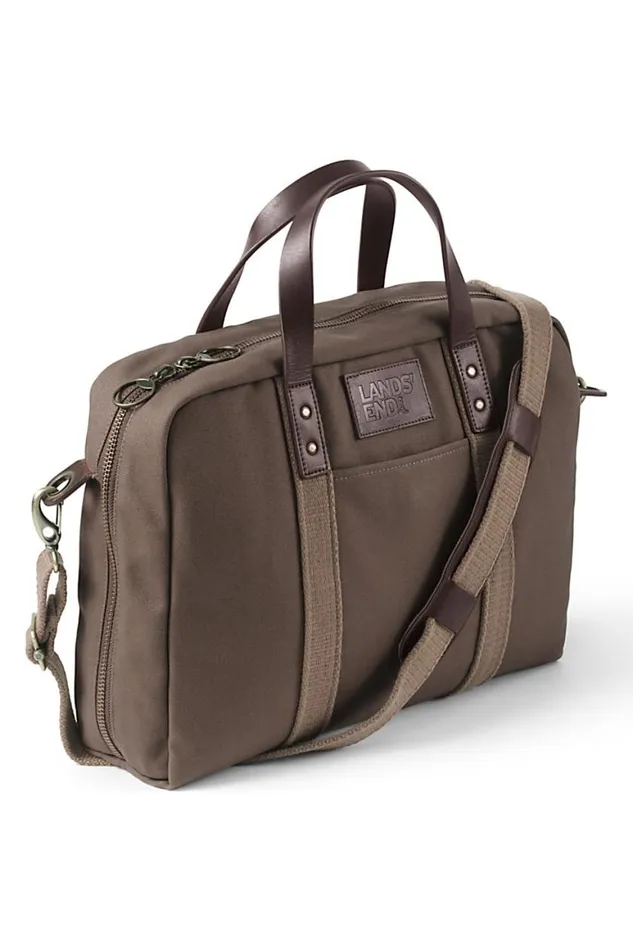 Lands039 End Accessories Men Waxed Canvas Laptop Briefcase Brown
