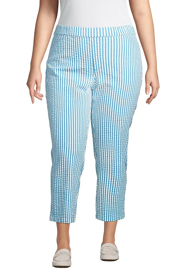 Lands039 End Capris and Crop Pants Women Plus Size Mid Rise Pull On Chino Seersucker Crop Pants Reef Blue Seersucker Lands039 End Capris and Crop Pants Women Plus Size Mid Rise Pull On Chino Seersucker Crop Pants Reef Blue Seersucker