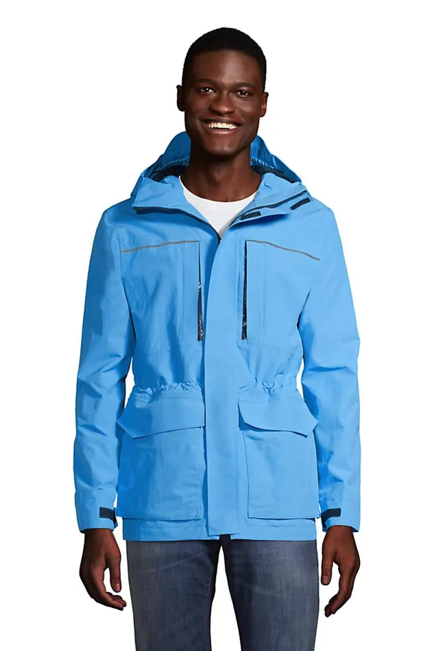 Lands039 End Coats and Jackets Men Lightweight Squall Parka With Hood Sea Breeze Blue