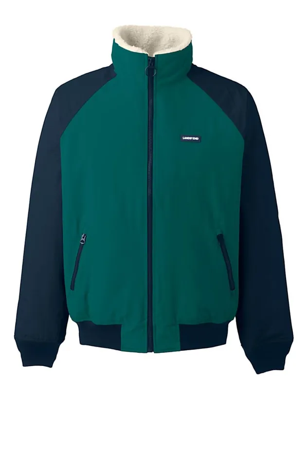 Lands039 End Coats and Jackets Men Sherpa Fleece Lined Classic Squall Jacket Jade Emerald
