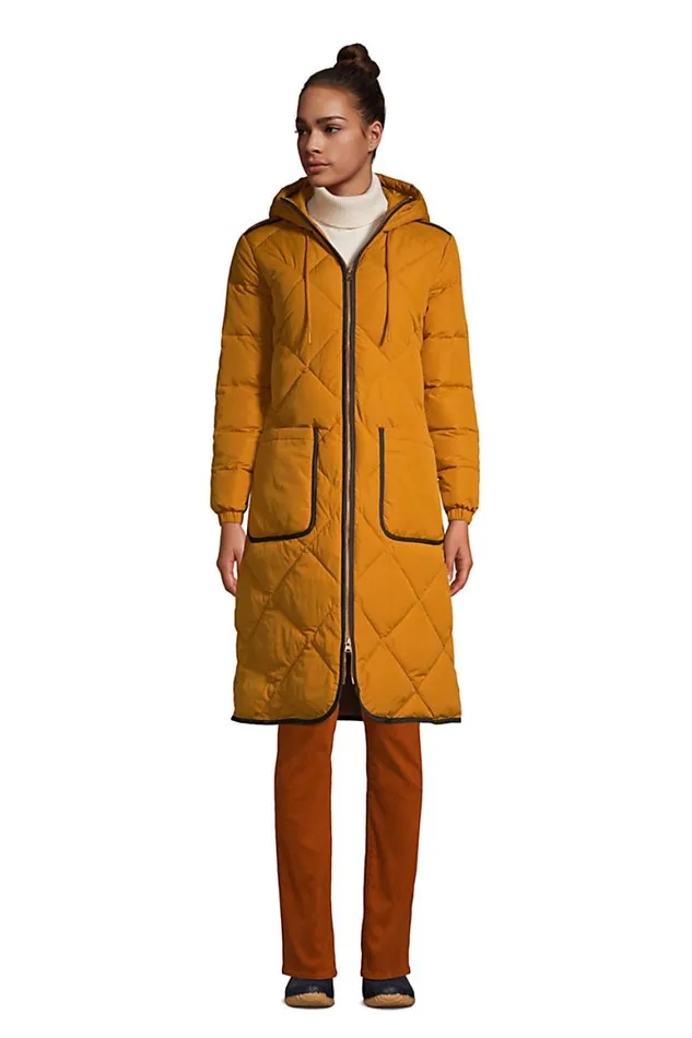 Lands039 End Coats and Jackets Women Insulated Quilted Thermoplume Long Coat Golden Pecan