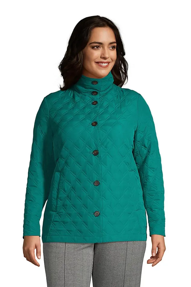 Lands039 End Coats and Jackets Women Plus Size Insulated Packable Quilted Barn Jacket Jade Emerald