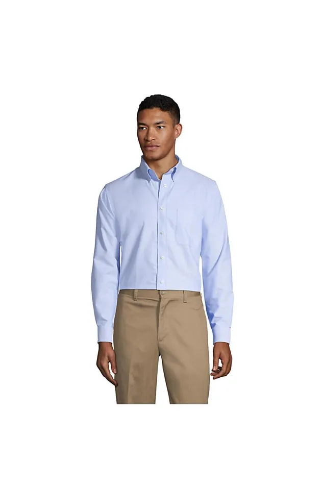 Lands039 End Dress Shirts Men Adaptive Long Sleeve Oxford Dress Shirt Blue