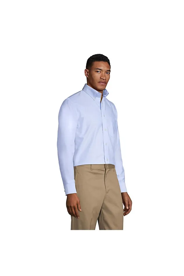 Lands039 End Dress Shirts Men Adaptive Long Sleeve Oxford Dress Shirt Blue