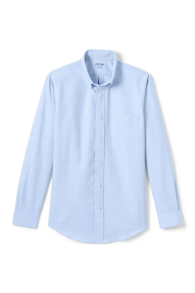 Lands039 End Dress Shirts Men Adaptive Long Sleeve Oxford Dress Shirt Blue