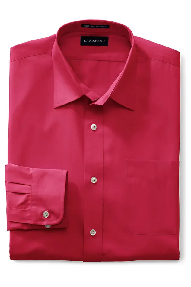 Lands039 End Dress Shirts Men Big And Tall Long Sleeve Straight Collar Broadcloth Dress Shirt Rich Red