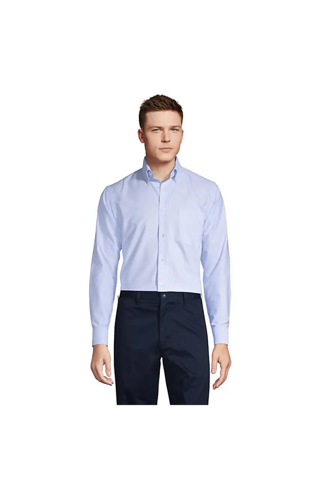 Lands039 End Dress Shirts Men Long Sleeve Striped Oxford Dress Shirt Blue Stripe