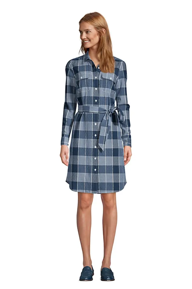 Lands039 End Dresses Women Cotton Dobby Button Front Long Sleeve Dress Indigo Dobby Lands039 End Dresses Women Cotton Dobby Button Front Long Sleeve Dress Indigo Dobby