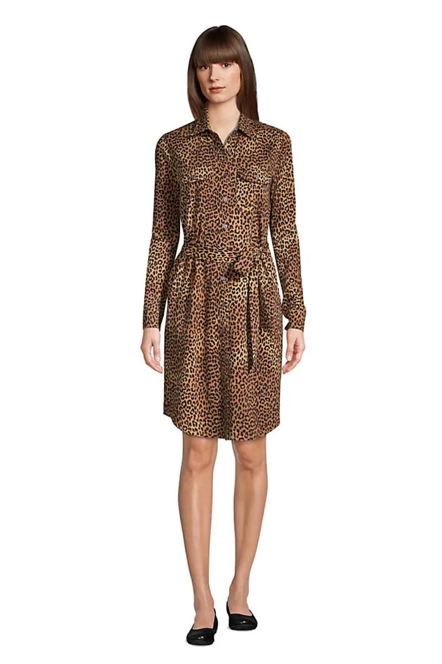Lands039 End Dresses Women Cotton Modal Jersey Button Front Dress Warm Tawny Brown Leopard Lands039 End Dresses Women Cotton Modal Jersey Button Front Dress Warm Tawny Brown Leopard