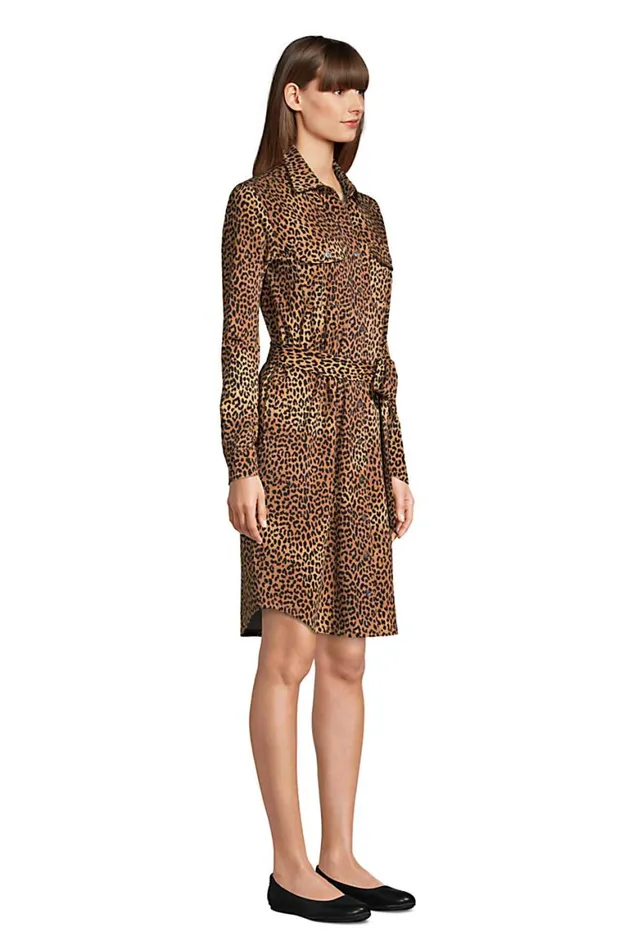 Lands039 End Dresses Women Cotton Modal Jersey Button Front Dress Warm Tawny Brown Leopard Lands039 End Dresses Women Cotton Modal Jersey Button Front Dress Warm Tawny Brown Leopard