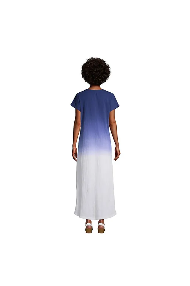 Lands039 End Dresses Women Crinkle Knit Short Sleeve High Low Midi Dress Deep Sea Navy Tropic Palm Lands039 End Dresses Women Crinkle Knit Short Sleeve High Low Midi Dress Deep Sea Navy Tropic Palm