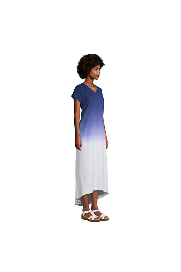 Lands039 End Dresses Women Crinkle Knit Short Sleeve High Low Midi Dress Deep Sea Navy Tropic Palm Lands039 End Dresses Women Crinkle Knit Short Sleeve High Low Midi Dress Deep Sea Navy Tropic Palm