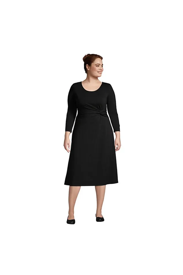 Lands039 End Dresses Women Plus Size 34 Sleeve Twist Front Fit And Flare Dress Black