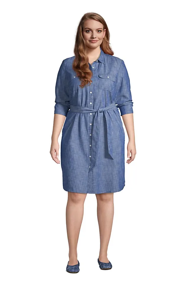 Lands039 End Dresses Women Plus Size Chambray Button Front Shirt Dress Soft Chambray Lands039 End Dresses Women Plus Size Chambray Button Front Shirt Dress Soft Chambray