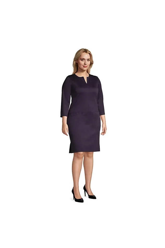 Lands039 End Dresses Women Plus Size Ponte 34 Sleeve Split Neck Shift Dress True Navy Lands039 End Dresses Women Plus Size Ponte 34 Sleeve Split Neck Shift Dress True Navy