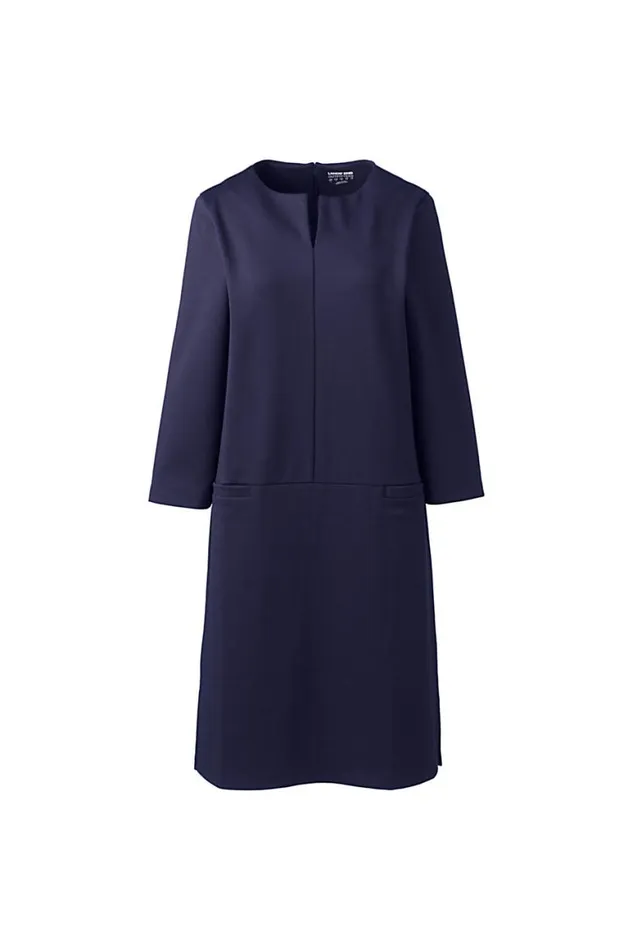 Lands039 End Dresses Women Plus Size Ponte 34 Sleeve Split Neck Shift Dress True Navy Lands039 End Dresses Women Plus Size Ponte 34 Sleeve Split Neck Shift Dress True Navy