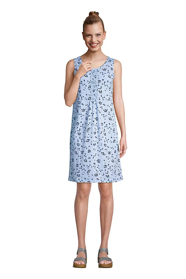Lands039 End Dresses Women Sleeveless Cotton Pintuck Tank Dress Sea Breeze Blue Stripe Floral Lands039 End Dresses Women Sleeveless Cotton Pintuck Tank Dress Sea Breeze Blue Stripe Floral
