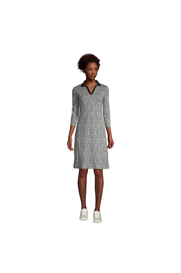 Lands039 End Dresses Women Supima Cotton 34 Sleeve Polo Dress Black Floral Mix Lands039 End Dresses Women Supima Cotton 34 Sleeve Polo Dress Black Floral Mix