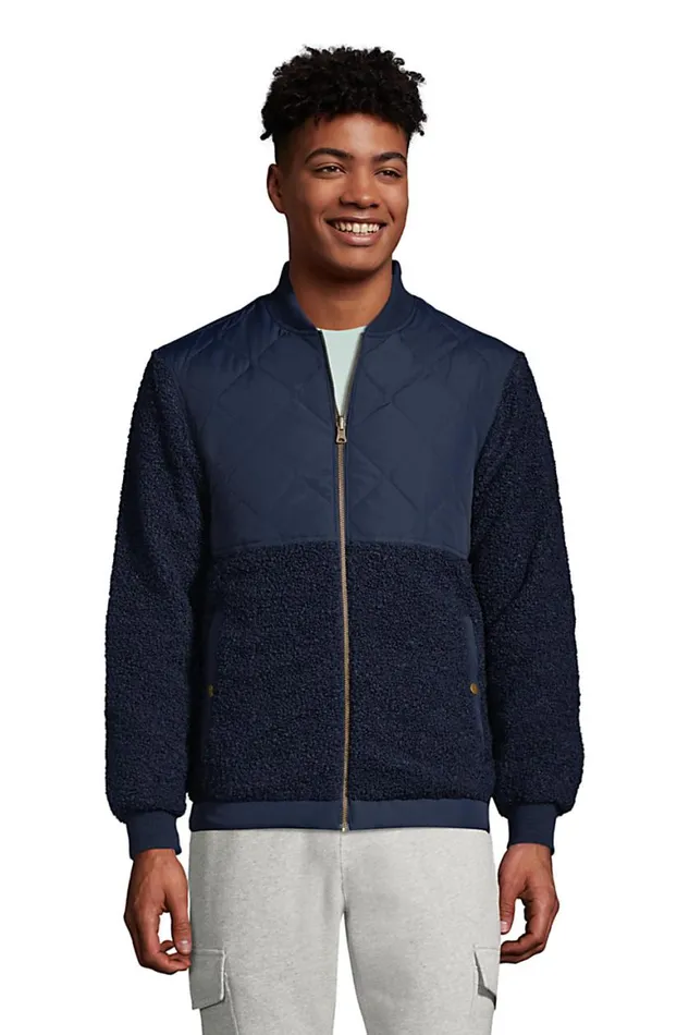Lands039 End Fleece Men Reversible Quilted Bomber Jacket Radiant Navy