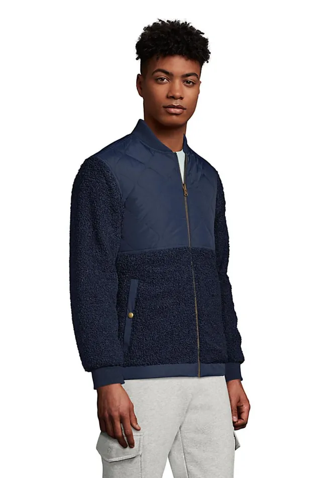 Lands039 End Fleece Men Reversible Quilted Bomber Jacket Radiant Navy Lands039 End Fleece Men Reversible Quilted Bomber Jacket Radiant Navy
