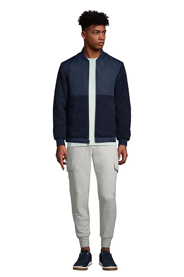 Lands039 End Fleece Men Reversible Quilted Bomber Jacket Radiant Navy Lands039 End Fleece Men Reversible Quilted Bomber Jacket Radiant Navy