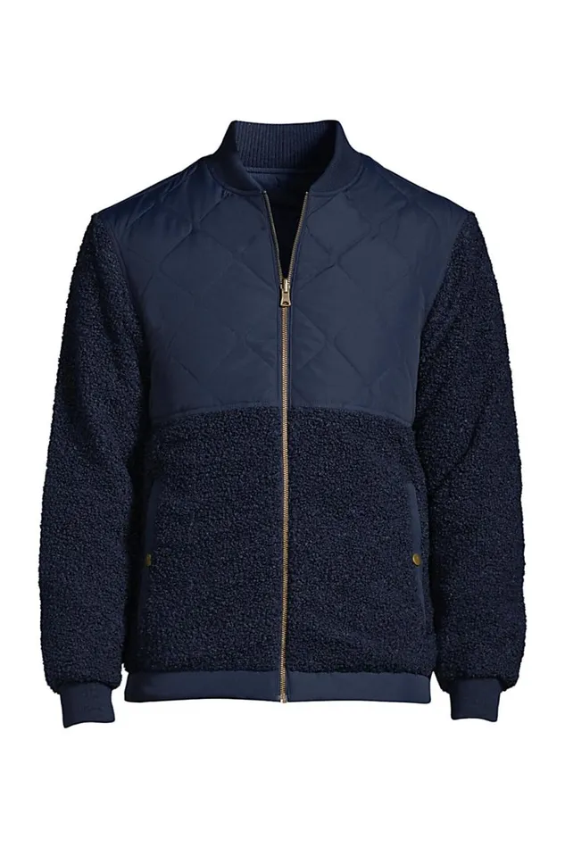Lands039 End Fleece Men Reversible Quilted Bomber Jacket Radiant Navy Lands039 End Fleece Men Reversible Quilted Bomber Jacket Radiant Navy