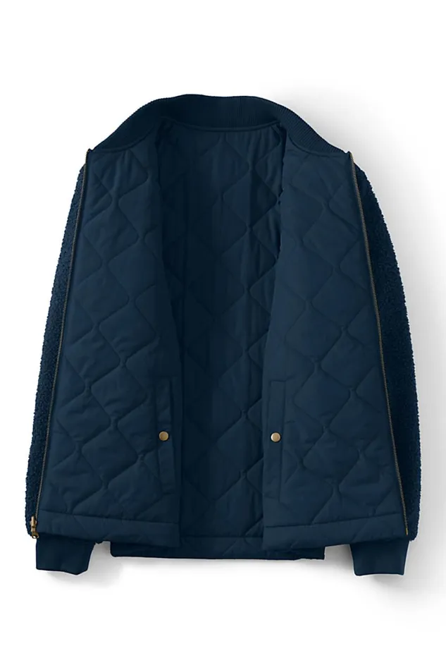 Lands039 End Fleece Men Reversible Quilted Bomber Jacket Radiant Navy Lands039 End Fleece Men Reversible Quilted Bomber Jacket Radiant Navy