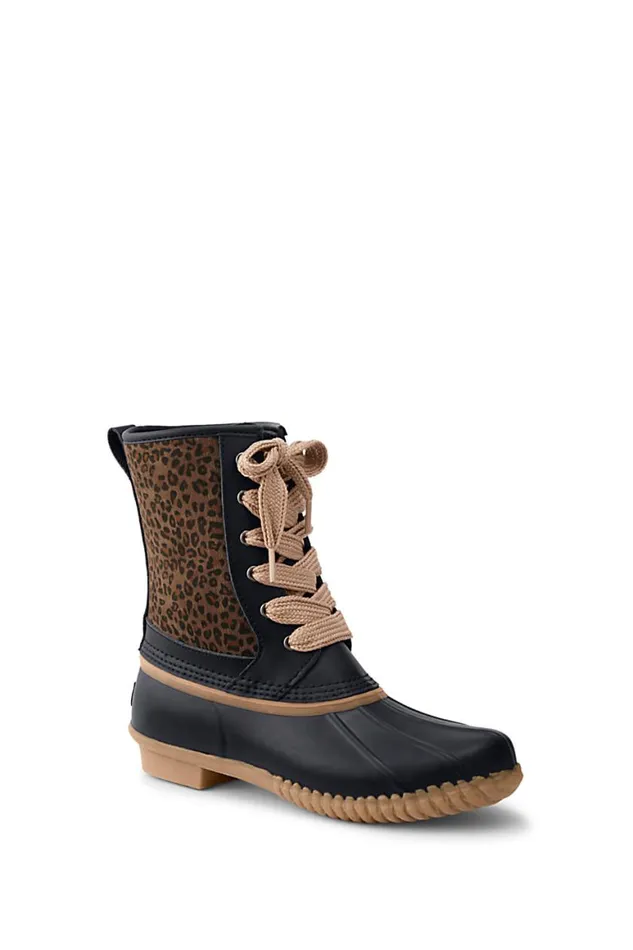 Lands039 End Fleece Women Insulated Sherpa Lined Duck Boots Dark Clay Leopard