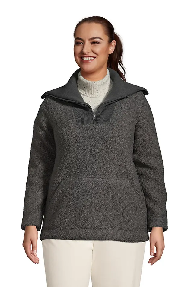 Lands039 End Fleece Women Plus Size Cozy Boucle Fleece Pullover Charcoal