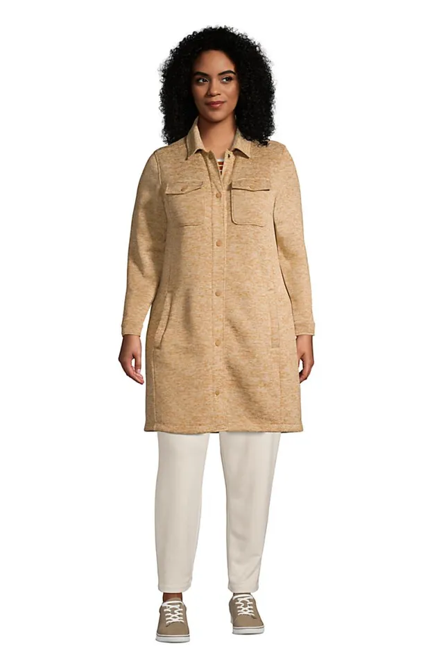 Lands039 End Fleece Women Plus Size Sweater Fleece Long Shirt Jacket Shacket Rich Camel Heather