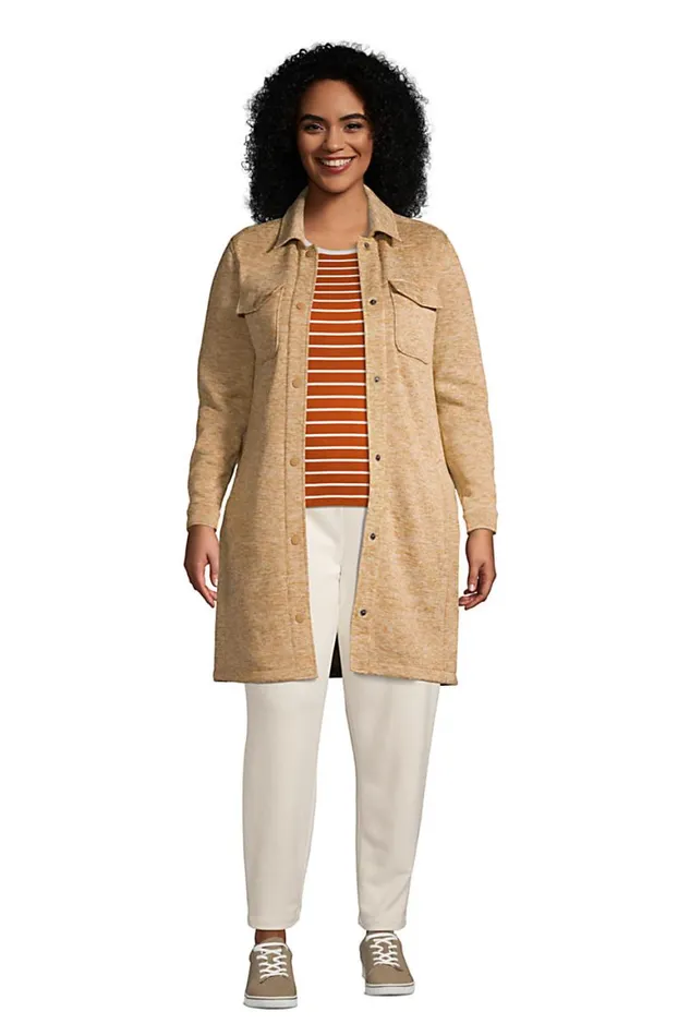 Lands039 End Fleece Women Plus Size Sweater Fleece Long Shirt Jacket Shacket Rich Camel Heather Lands039 End Fleece Women Plus Size Sweater Fleece Long Shirt Jacket Shacket Rich Camel Heather