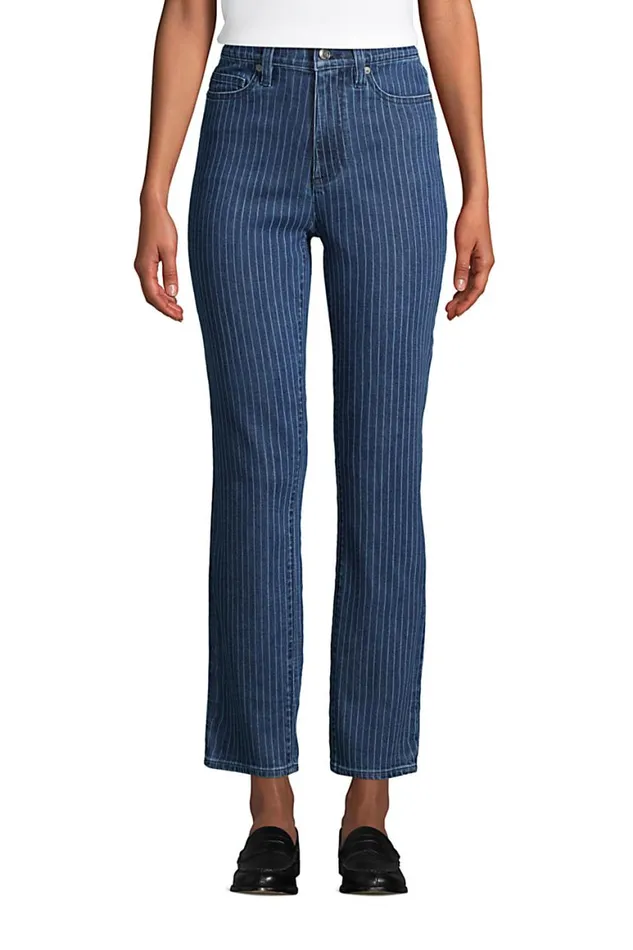 Lands039 End Jeans Women High Rise Straight Leg Ankle Blue Jeans Washed Indigo Stripe Lands039 End Jeans Women High Rise Straight Leg Ankle Blue Jeans Washed Indigo Stripe